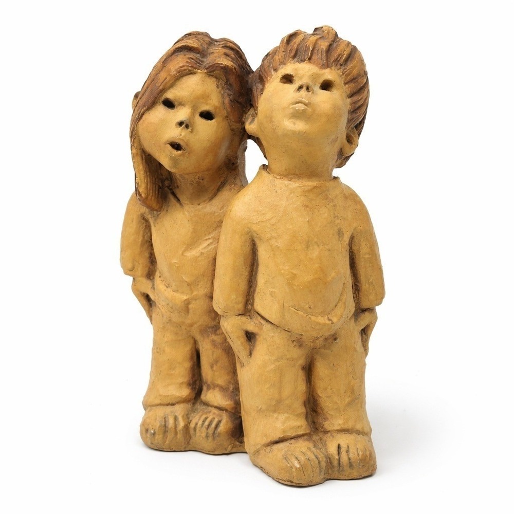 Vintage Lee Bortin Originals Boy and Girl Clay Sculpture Figurine 7.75" MCM 70s